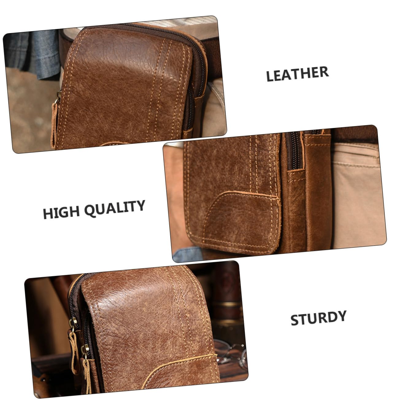 Beavorty Banane Multifonction pour Extérieur en Cuir Marron, Style Rétro