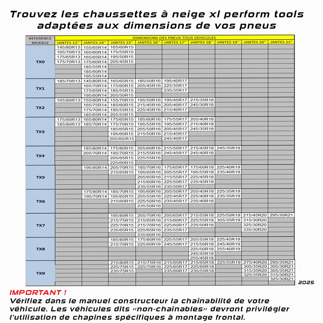 XL Perform Tools 450450 Chaussettes à Neige Textiles TX5 – Chaînes à neige textiles homologuées B26, haute performance neige/verglas, installation rapide 3 min, compatibles ABS/EPS, jantes protégées