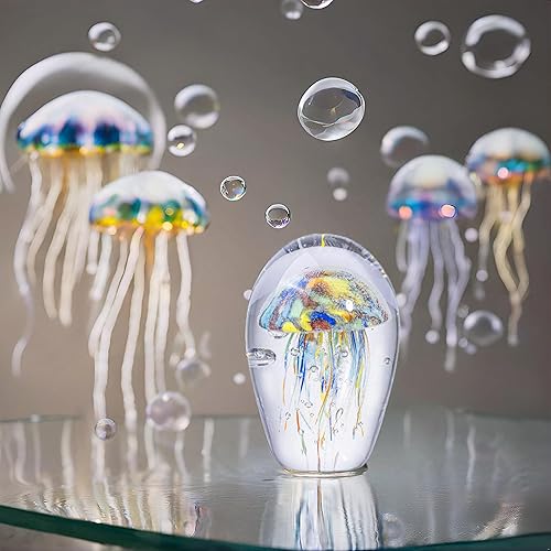 Miniatura 3 de Escultura de cristal de medusa estabilizada pesada de 5.9 pulgadas con burbujas naturales  Decoración oceánica segura para acuario de 4.4 libras