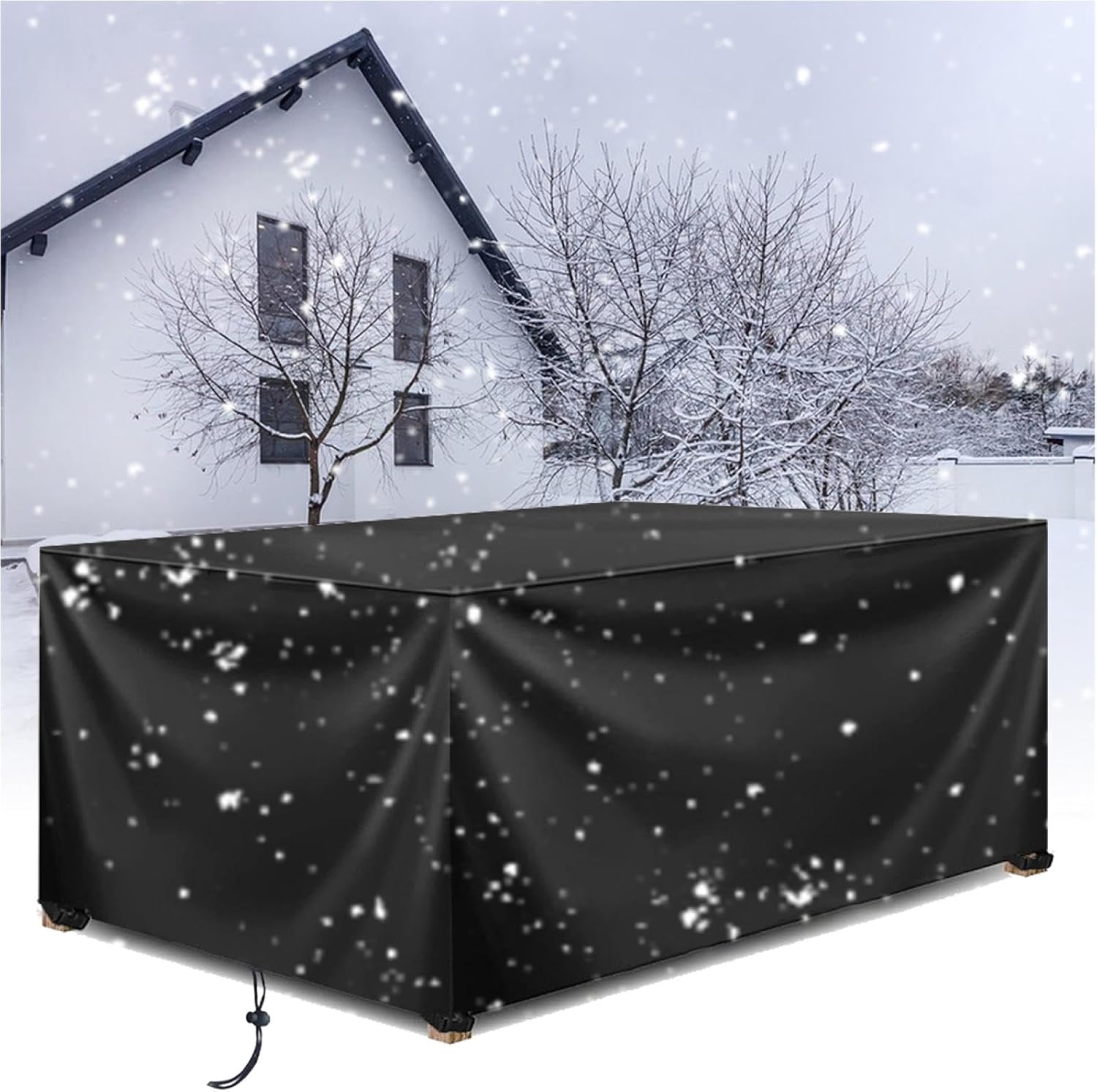 Garden Furniture Covers Waterproof Patio Table Covers, 355x270x75cm/LxWxH Large Outdoor Furniture Set Cover, Windproof Snowproof 420D Oxford Rattan Sofa Set Covers Black