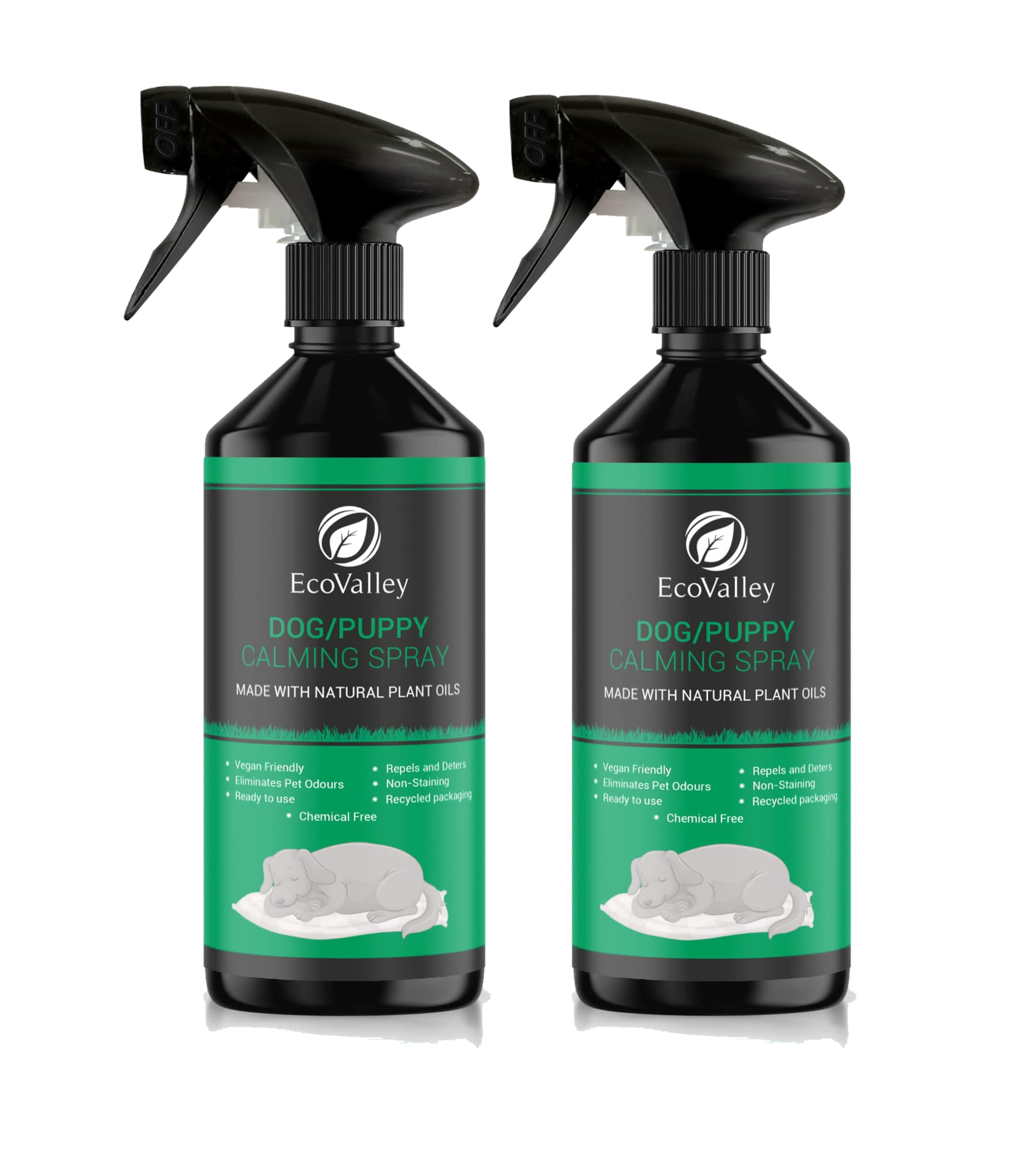 EcoValley Dog Puppy Calming Anxiety Spray - Training Aid & Natural Separation Anxiety Relief - Chemical-Free Formula - 500ml (Pack of 2)