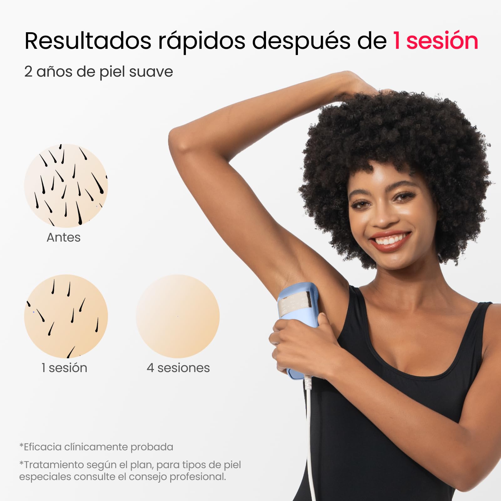 100W Doble Luz IPL Depiladora Laser, Pulso Cuádruple, Enfriamiento de Zafiro a 2℃, Modo PHR para Vello Rebelde, Depiladora Luz Pulsada para Piernas, Bikini, Axilas, Cara, Cuerpo