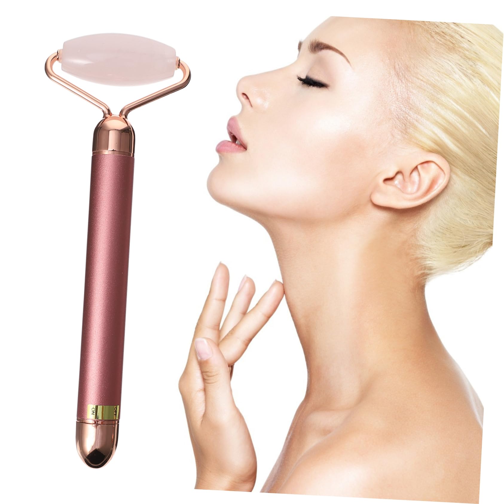 Rullo Massaggio Viso 3-in-1 in Jade Rosa Cristallo di Polvere, Massaggiatore Facciale Elettrico per Ridurre Occhiaie e Rendere la Pelle Luminosa