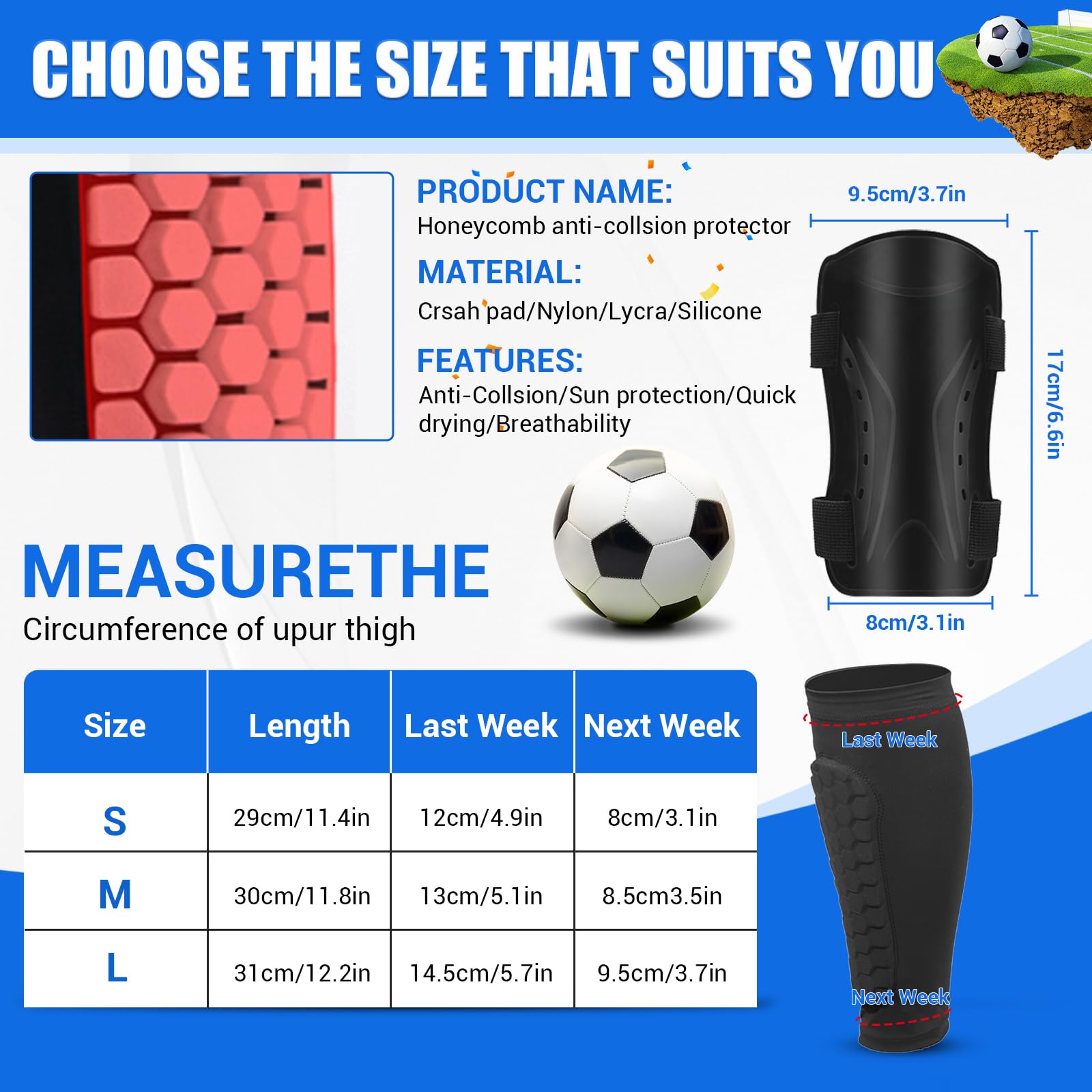 Parastinchi da calcio per bambini e ragazzi, parastinchi per bambini, a compressione, con cuscinetti a nido d'ape + parastinchi rigidi con cinghie regolabili, per allenamento e giochi di calcio