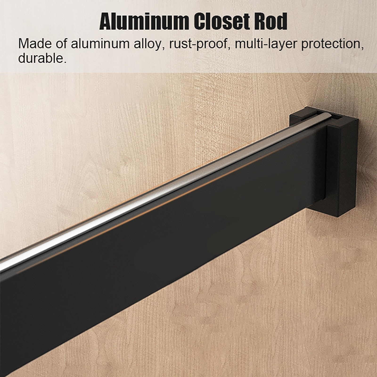Garderobenstange Aluminium mit Befestigungselementen Kleiderschrank Bar, Heavy Duty abnehmbare Kleiderschrank Kleiderbügel Schiene für Kleiderschränke Schrank Waschküche ( Color : Black , Size : 60cm