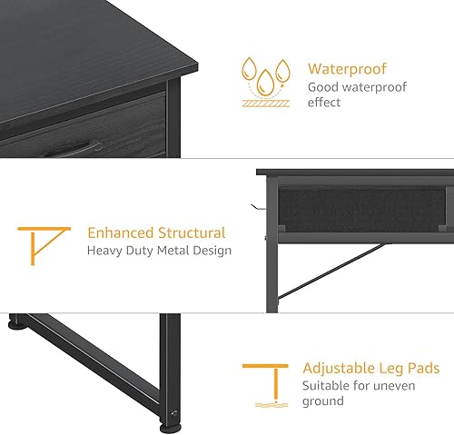 Miniatura 9 de DLisiting - Escritorio pequeño con cajones de tela para dormitorio, escritorio de 32 pulgadas para juegos con 2 cajones para espacios pequeños, mesa
