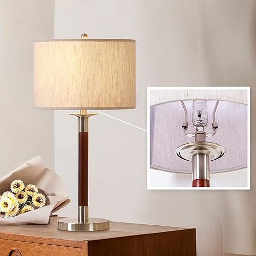 Lámpara de noche LED para dormitorio, lámpara de escritorio moderna con interruptor regulable y bombilla, lámpara de mesa de madera para mesita de