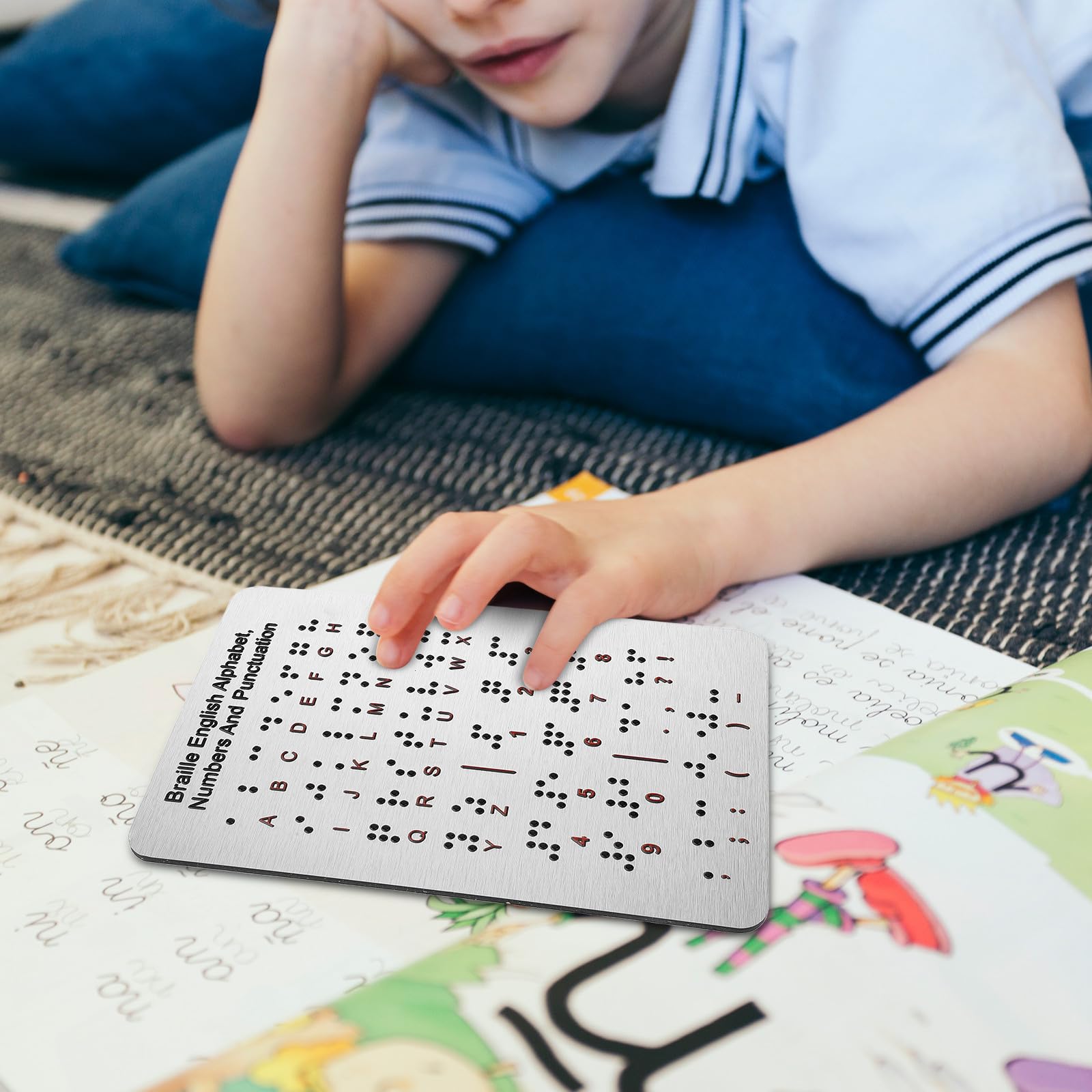 Tablero de Práctica de Braille y Números de Acero Inoxidable con Puntos en Relieve Diseño para Principiantes para Niños Ciegos Adecuado para Educación en Aula