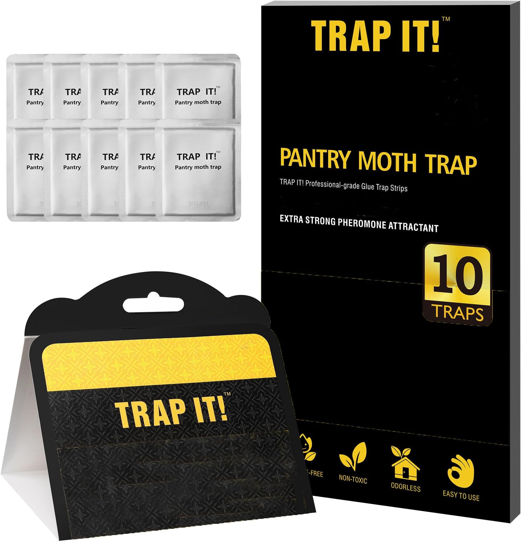 Pantry Moth Traps, 10 Pack Sticky Glue Trap Indoor with Pheromones to Attract and Kill Grain Flour Seed Meal Moths, Non-Toxic Pantry Pest Killer for House Food and Cupboard Moth Control