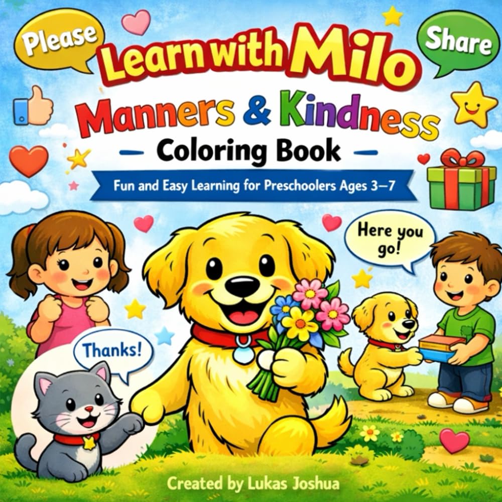 Learn with Milo: Manners & Kindness Coloring Book: Fun and Easy Learning for Preschoolers Ages 3–7