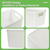 Vista 2 de 6 Pack Plastic Storage Baskets With Lids,White Breathable Stackable Storage Bins,Small Storage Containers,for Organizing Storage Baskets on