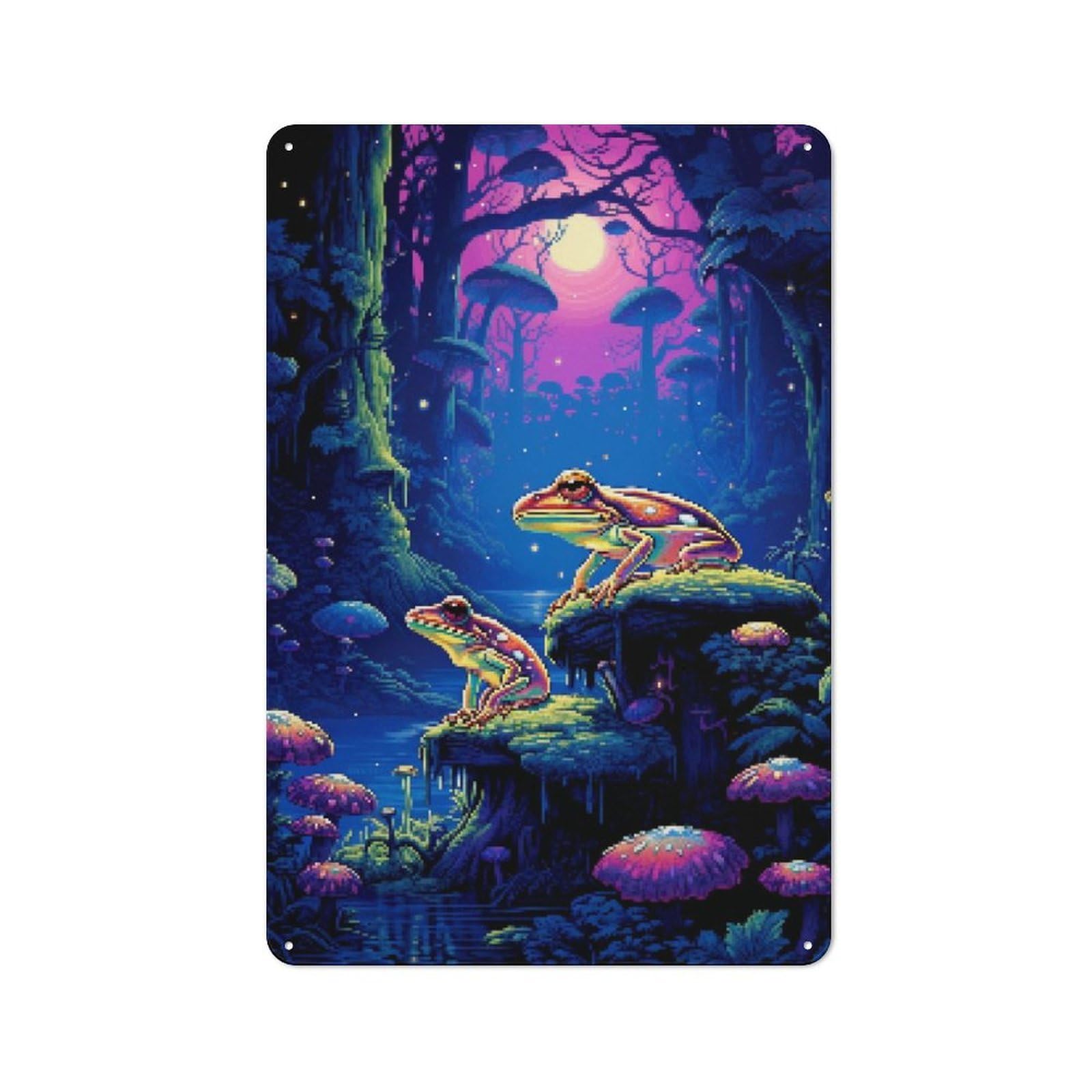 Junmoney Psychodelic Frog Pixel Art Vintage Tin Sign 30X20cm With For Living Room Or Hallway, For Living Room Decor Lovers
