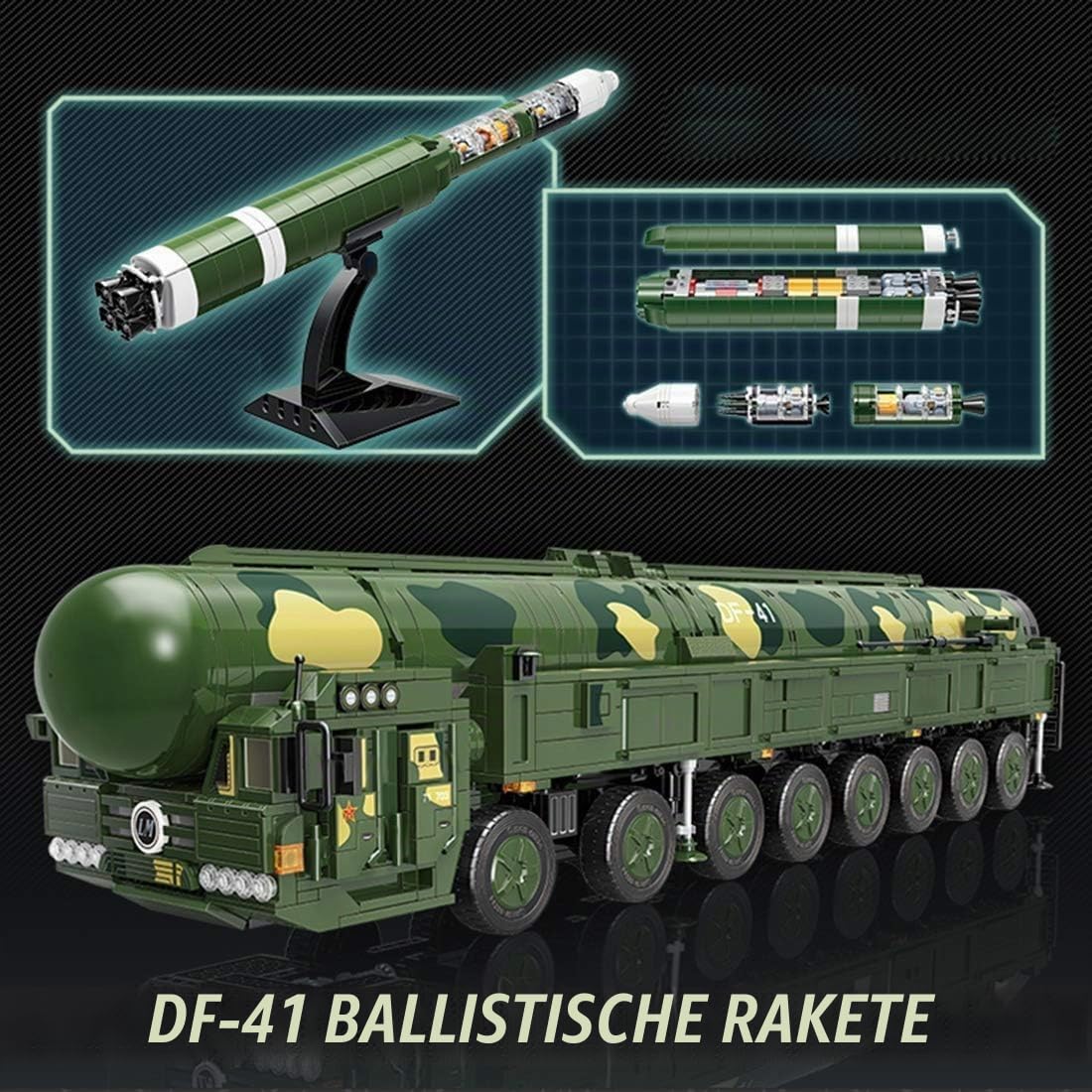 KeKeDuo Technik Panzer Bausteine, 1868 Klemmbausteine Militär DF-41 Ballistische Rakete Modellbausatz Konstruktionsspielzeug Kompatibel mit Andere Marken