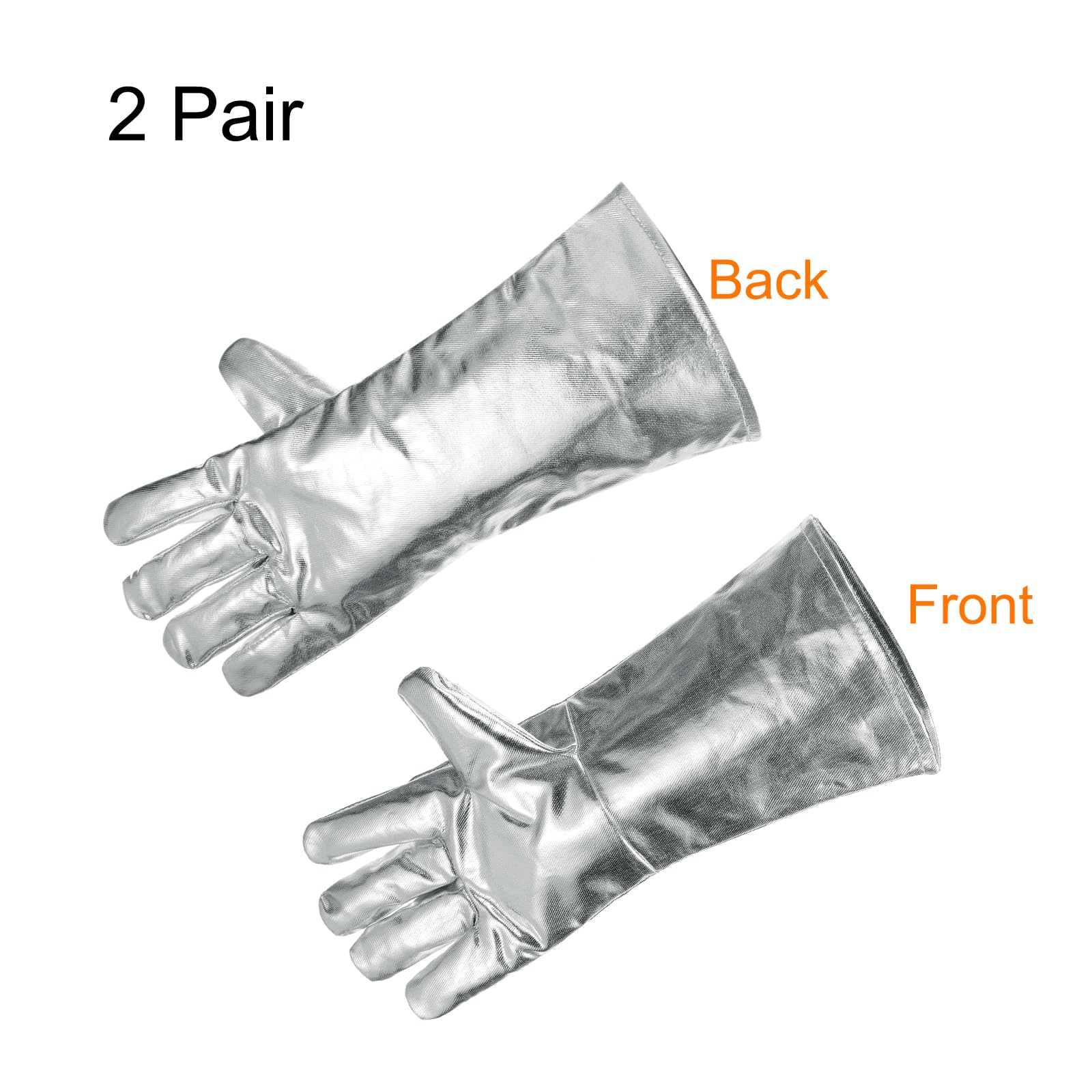 QUARKZMAN 2 Coppie di Guanti da Saldatura Aluminizzati A333-1 16" Guanti da Barbecue Resistenti al Fuoco e al Calore con Maniche Lunghe per Saldatura Camino Forno Cottura Giardino