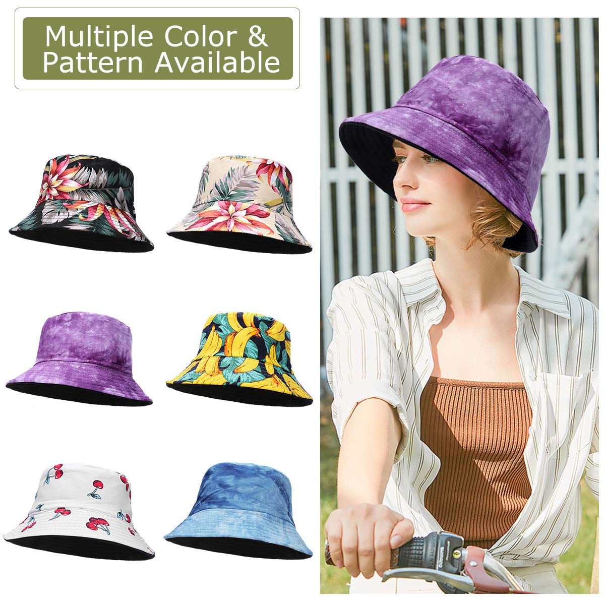 Feng Shui， Sombreros de Pescador para Mujer - Sombreros de Sol de Playa de Verano de algodón Reversible Sombrero de Pescador Plegable para Viajes Playa Senderismo Reino Unido