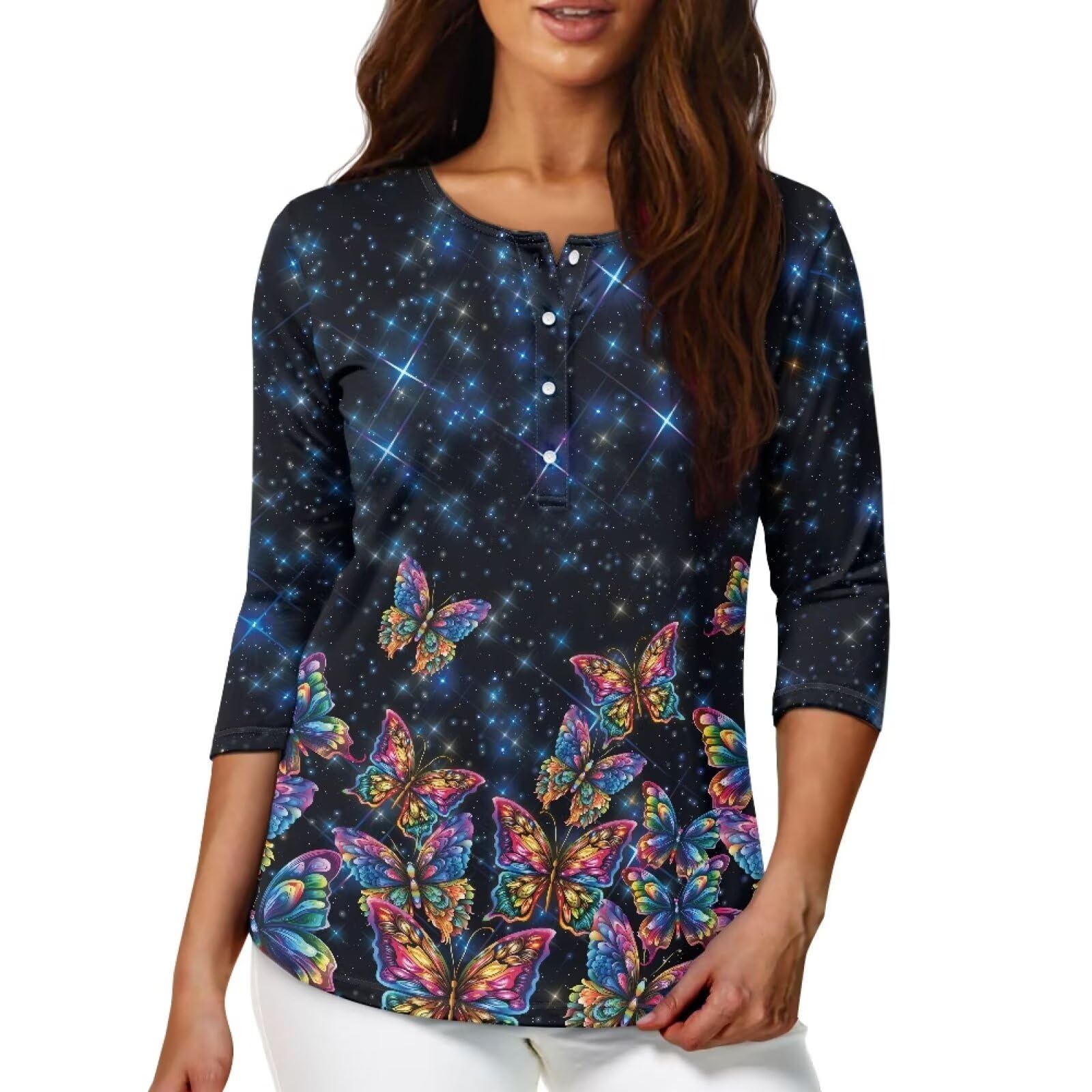 YEXIATODO Plus Size Tops for Women 3/4 Sleeve Suitable for Early Fall Spring