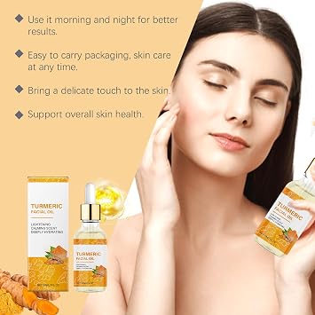 Vitamin C & Turmeric Brightening Face Serum - Dark Spot Appearance Support Serum for Face and Body, Hydrating Glow Oil with Plant Squalane, Improves Dull Skin, All Skin Types, 30ml (1 Bottle)