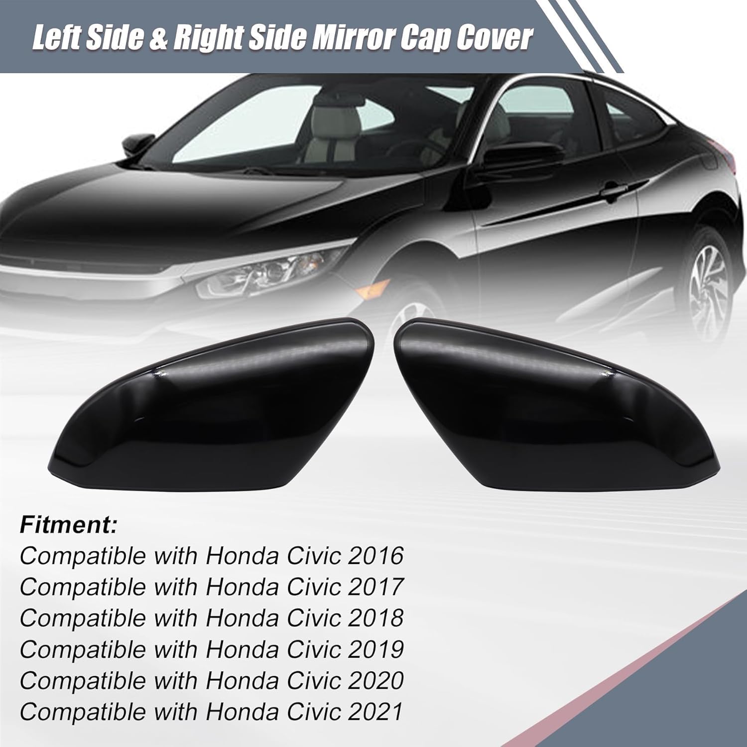 Priprilod Mirror Cap Cover Glossy Black Compatible With Honda Civic 2016-2021 Left Driver & Right Passenger Side # 76251TBAA21ZG 76201TBAA11ZF