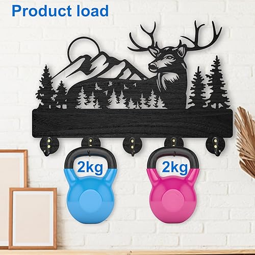 Miniatura 9 de MAYJOYDIY Perchero de ciervo para montaje en pared, ganchos de pared de ciervos, soporte para llaves de ciervo, ganchos de madera para abrigos,