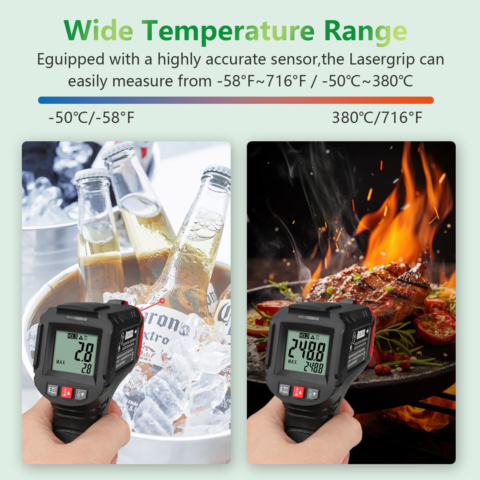 Wengart Termometro a infrarossi WG380 -30°C a 380°C laser portatile senza contatto