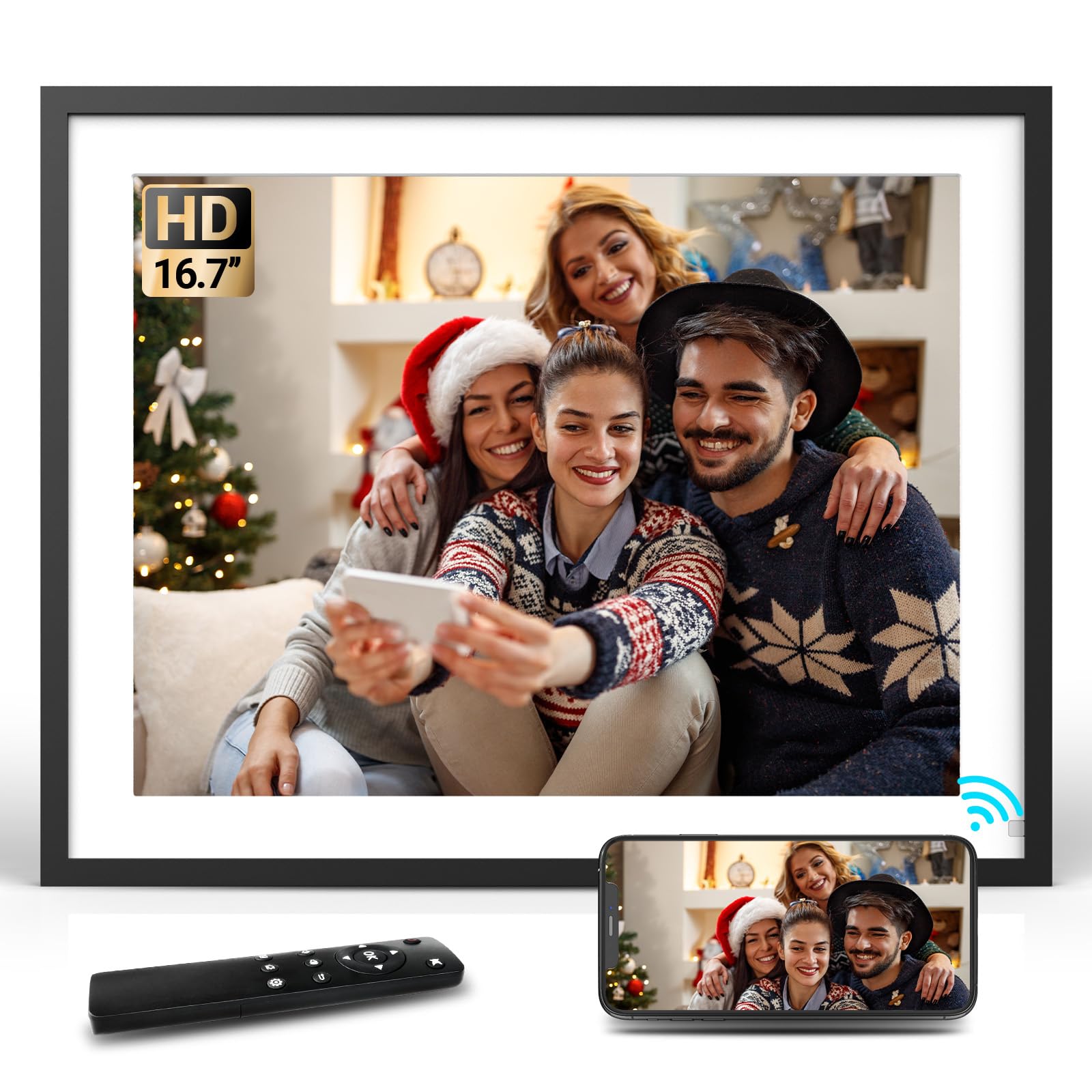 BSIMB 16.7 Inch Large Digital Picture Frame, Digital Photo Frame WiFi Photo Frame Electronic Touchscreen with 32GB HD IPS, Remote Control, Auto-Rotate, Wall-Mounted, Share Photos&Videos via App&Email