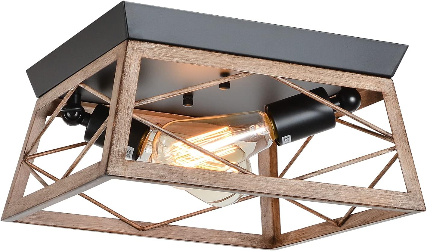 HMVPL Farmhouse Flush Mount Ceiling Light Fixture, 2Light Metal Square