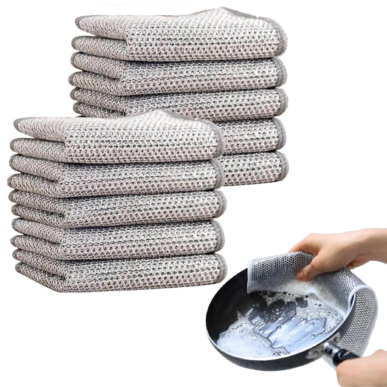 Viilich 10pcs paño de cocina de alambre,Paños Multiusos de Alambre para Lavar Platos,paños de limpieza multifuncionales sin arañazos,para húmedo y seco,Paño de limpieza reutilizable,para cocina