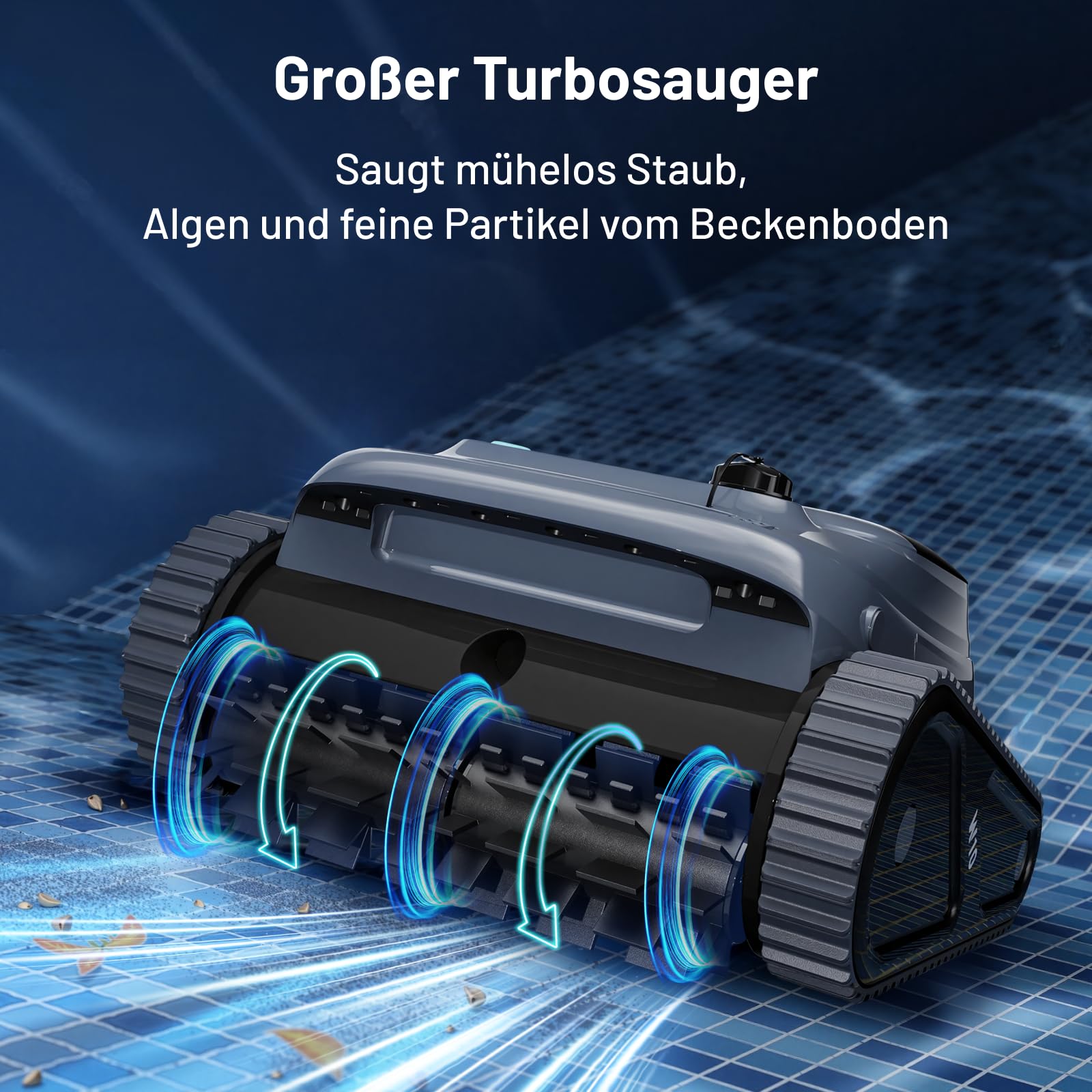 VONKO W10 Poolroboter Boden und Wand, Wasserlinie, Poolsauger Akku Kabelloser, mit AI-Vision Navigation, 20000LPH Leistungsstarker, Poolreiniger für Pools bis zu 200㎡,Puderblau