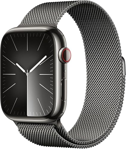 Apple Watch Series 9 [GPS + Cellular 45mm] Smartwatch con caja de acero inoxidable de color grafito y correa milanesa de color grafito. Rastreador