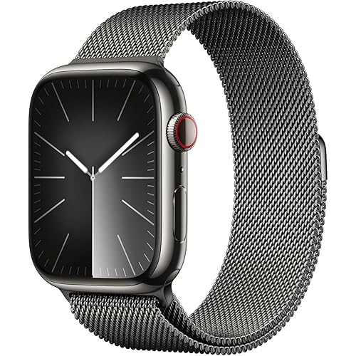 Apple Watch Series 9 [GPS + Cellular 45mm] Smartwatch with Graphite Stainless Steel Case with Graphite Milanese Loop. Fitness Tracker, ECG Apps, Always-On Retina Display