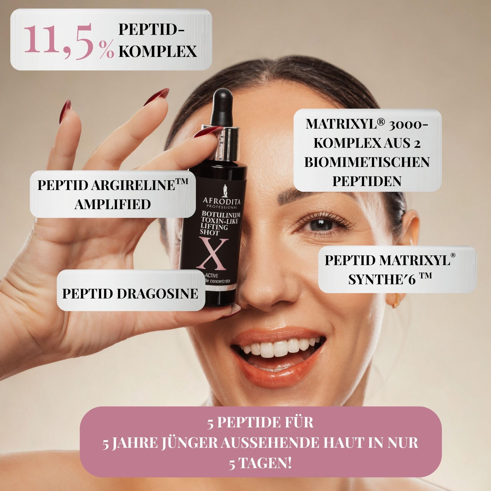 Afrodita Professional Botulinum Toxin-Like X Lifting Shot Peptid-Gesichtsserum gegen Mimikfalten Anti-Aging Lifting Konzentrat für glattere straffere Haut 30 ml