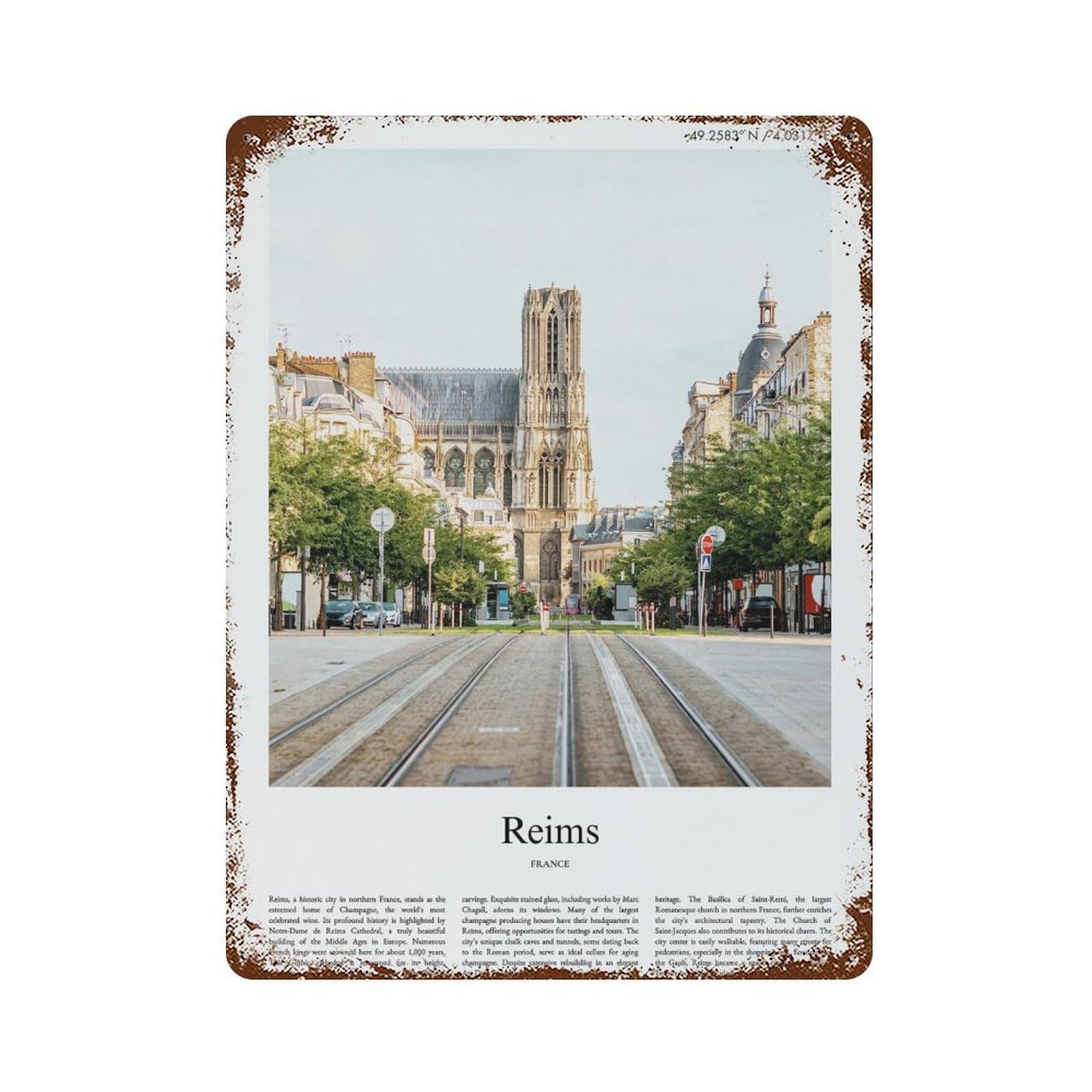 xiaoxiaoshen Reims France City Scenery Wall Decor Art Metal Tin Poster Modern Home Decor Art Home Bar Shop Decorations Vintage Sign 40x30cm