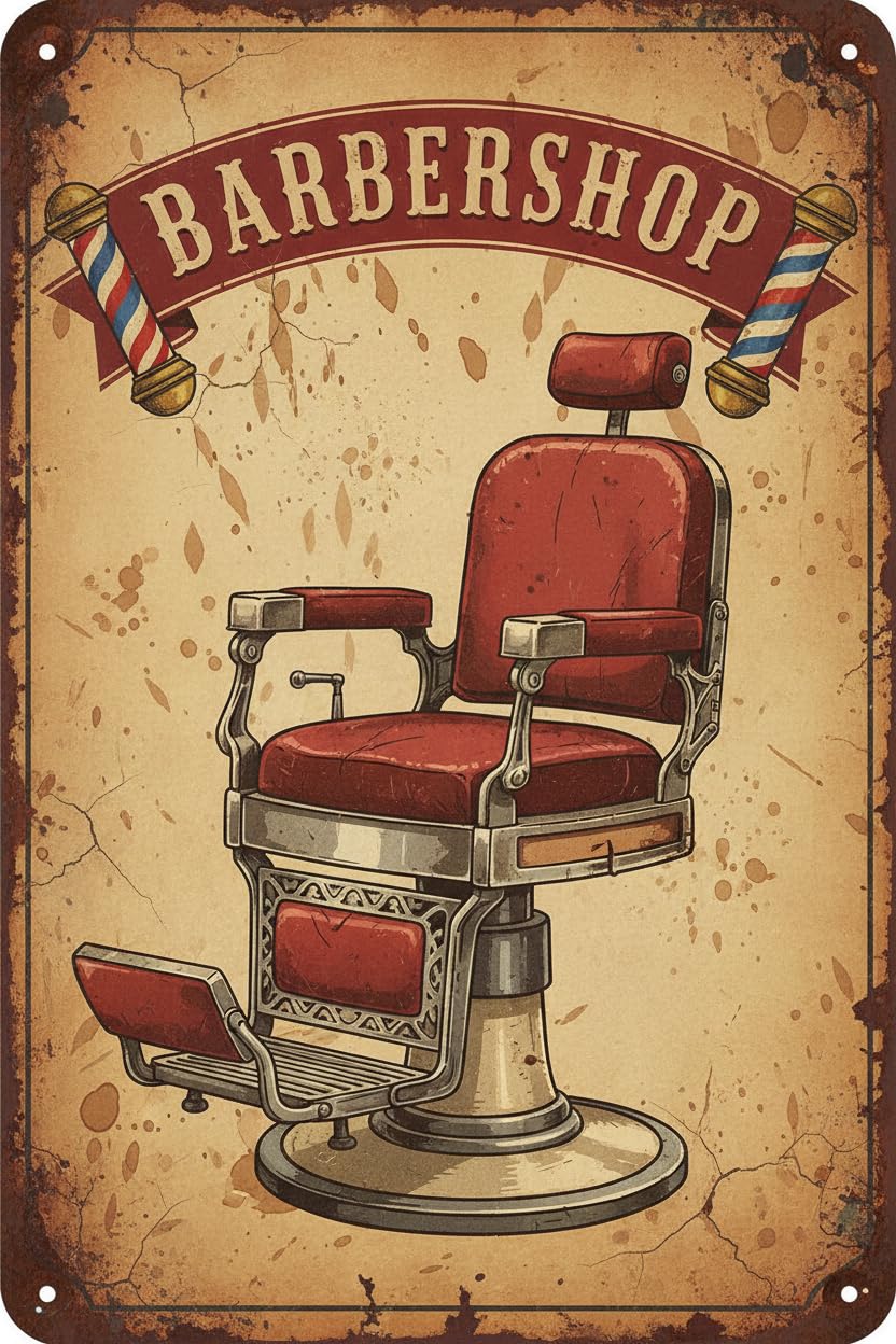 Barber Shop Vintage Tin Sign Barber Chair Metal Tin Signs for Barbershop Bar Store Wall Decoration Funny Retro Sign 8x12inch