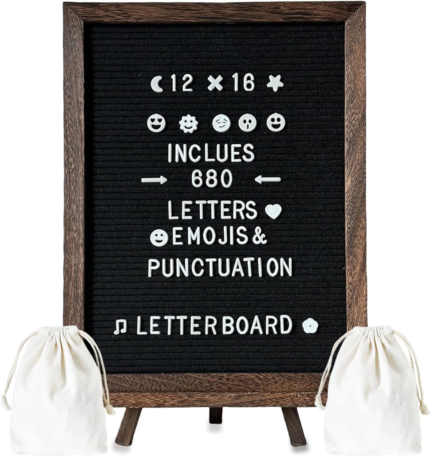 Felt Letter Board 12x16" – 680 Letters, Numbers & Symbols, Wall Mount or Stand Display, Changeable Message Board for Quotes & Notes, Home/School/Office/Hotel/Restaurant/ Coffee Shop, 2 Storage Bags, Dark Brown Wood Frame