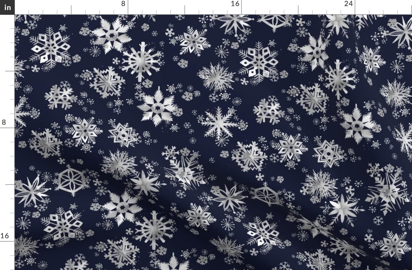 Spoonflower Fabric - Snowflakes Winter Snow Christmas Holiday Navy White Blue Stars Printed on Organic Cotton Sateen Fabric by The Yard - Sewing Quilting Apparel Home Decor