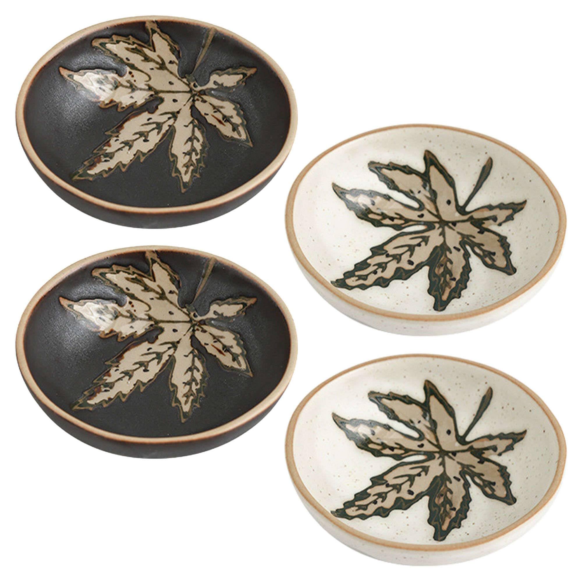 Sojasaucen-Schalen-Set aus Keramik und Porzellan, Dip-Schalen, Saucen-Schalen, Tapas-Schalen, Geschirr-Set mit Blumenmuster für Desserts und Snacks, Multi-Set mit 4 Stück