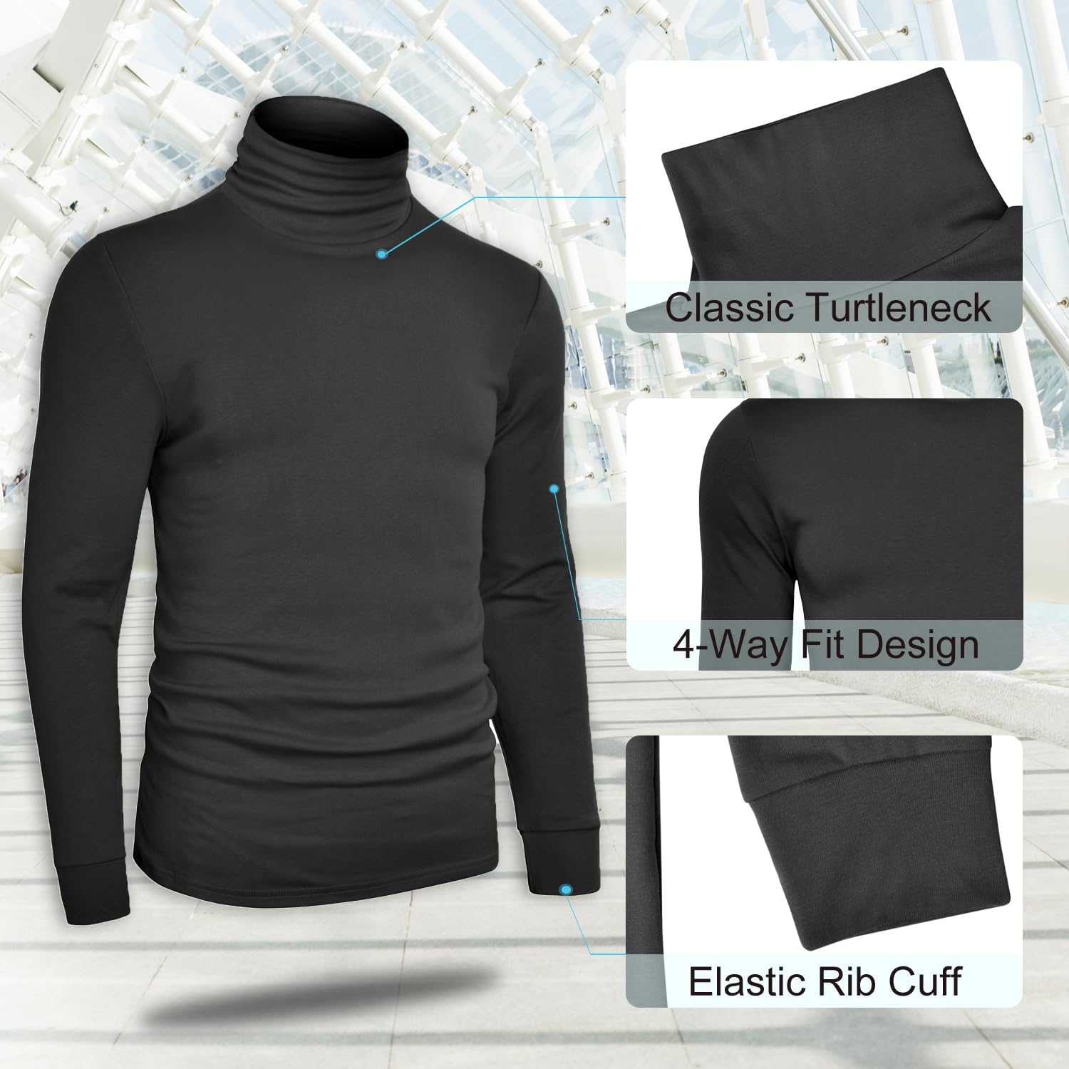 Mens Turtleneck Long Sleeve T Shirts Slim Fit Thermal Undershirt Lightweight Pullover - Image 4
