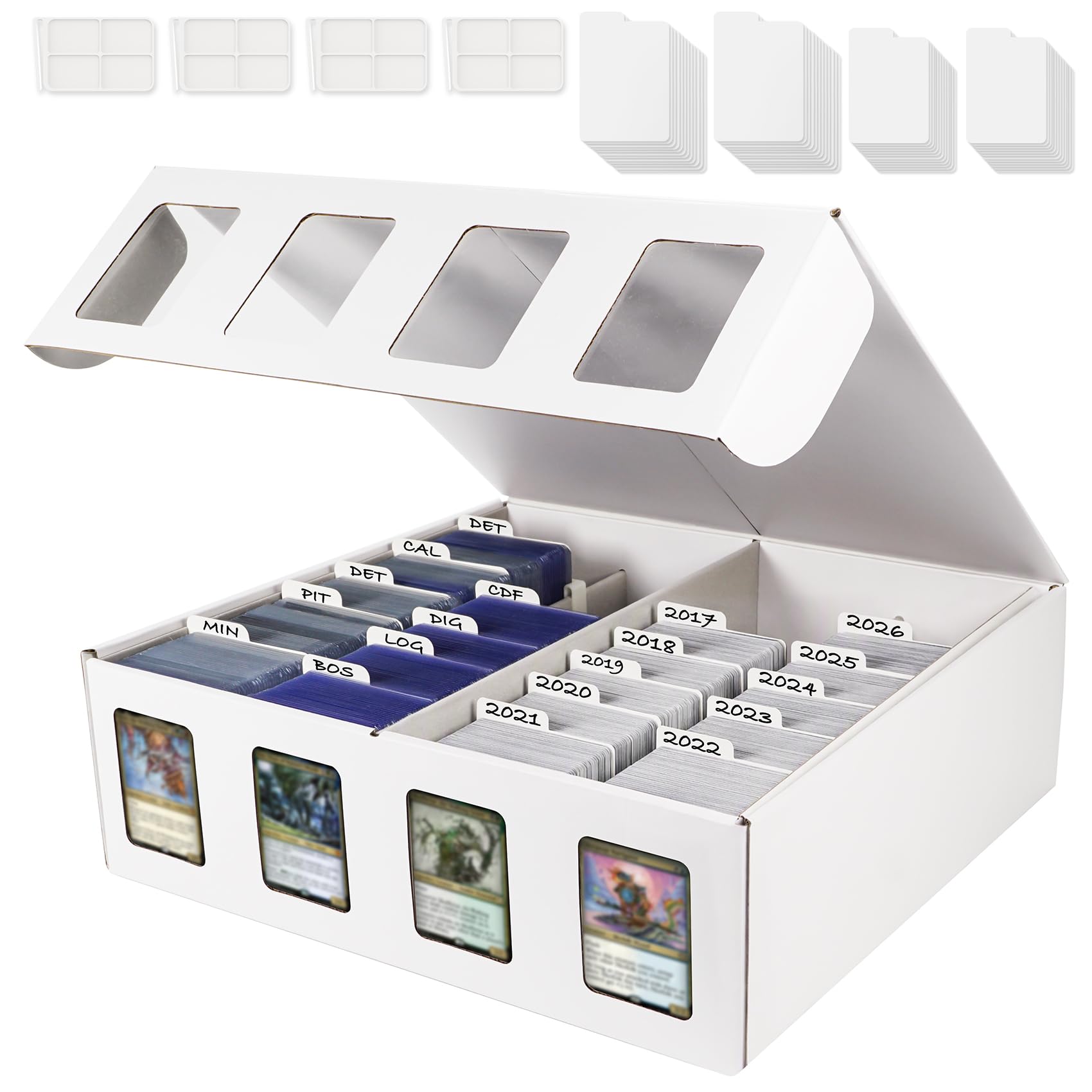 AFIING Trading Card Storage Boxes, 1Pack, 4-Row Sports Card Organizers