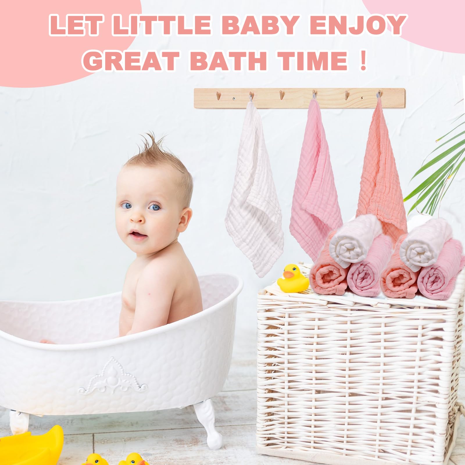 Baby Washcloths Muslin Baby Face Towels 6 Pack Soft Muslin Washcloths for Newborn Cotton Wash Cloth Set for Baby Face Body Natural Baby Wipes for Delicate Skin Baby Registry as Shower 11x11 inches - Image 2