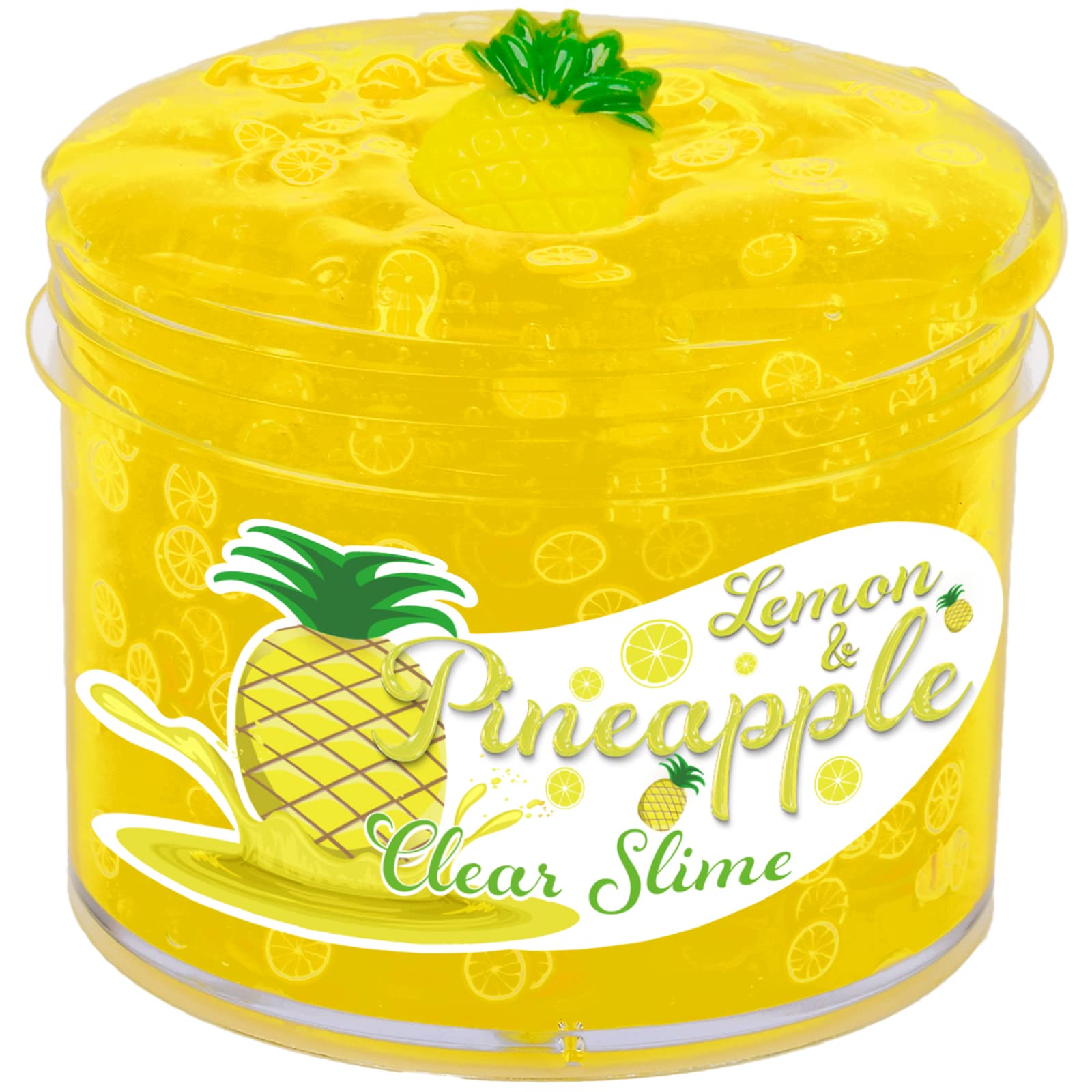 Pineapple Clear Jelly Slime with Lemon Slices, DIY Crunchy Soft Scented Kids Birthday Party Favors, Jumbo Stress Relief Toy for Girl Boy, 7OZ 200ML