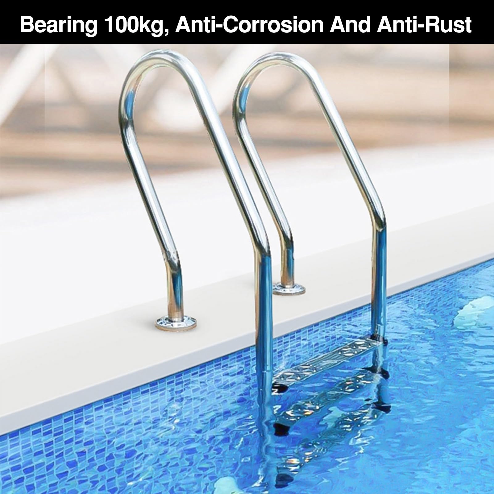 Scala per Piscina, Attrezzatura per Piscina, Scala di Accesso, Acciaio Inox 304, capacità di carico 100 kg, Facile da Montare e Salire (3 gradini)