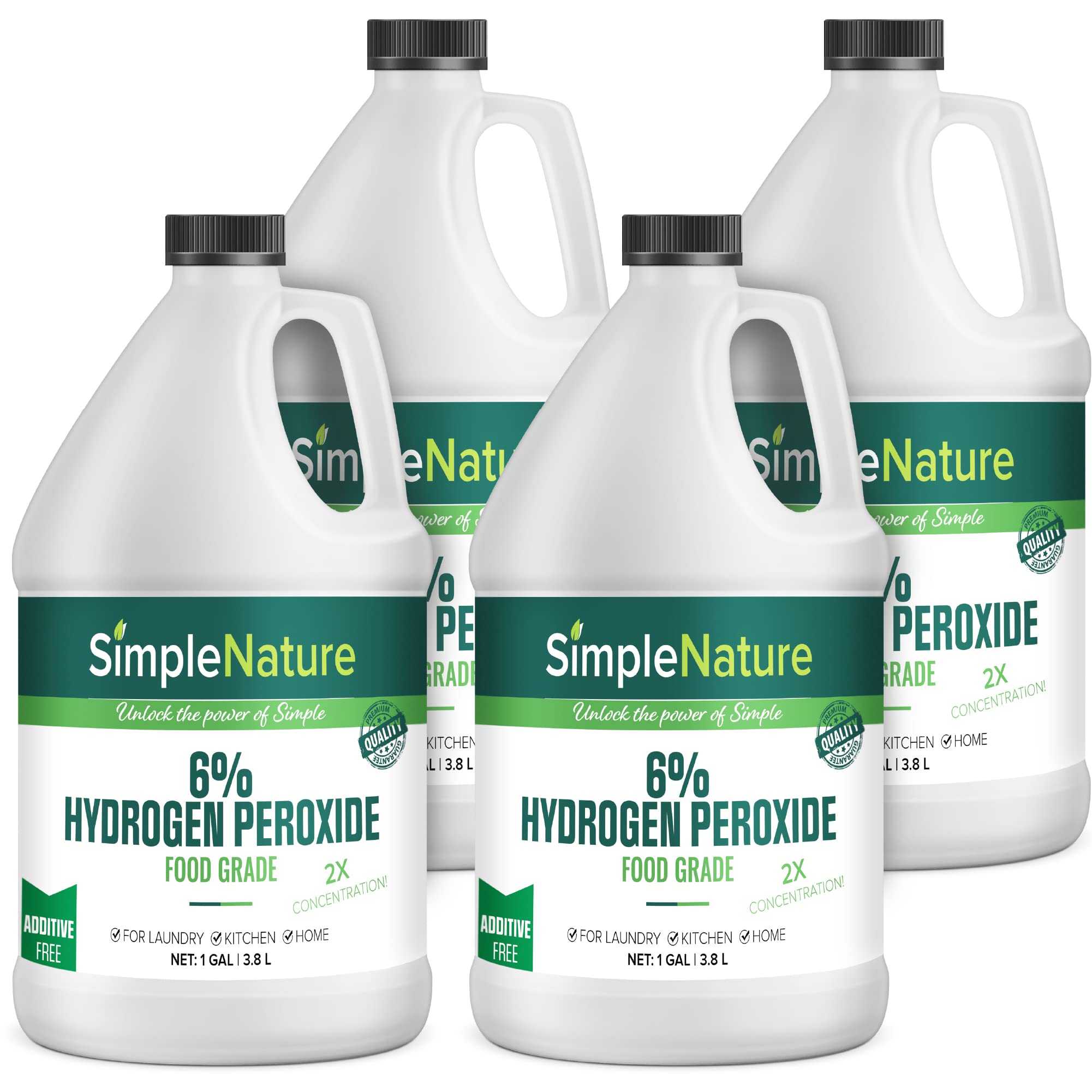 SimpleNature 6% Food Grade Hydrogen Peroxide Solution - 4 Gallons - Ecofriendly Multipurpose Cleaner - Made in USA - Ideal for Commercial, Residential