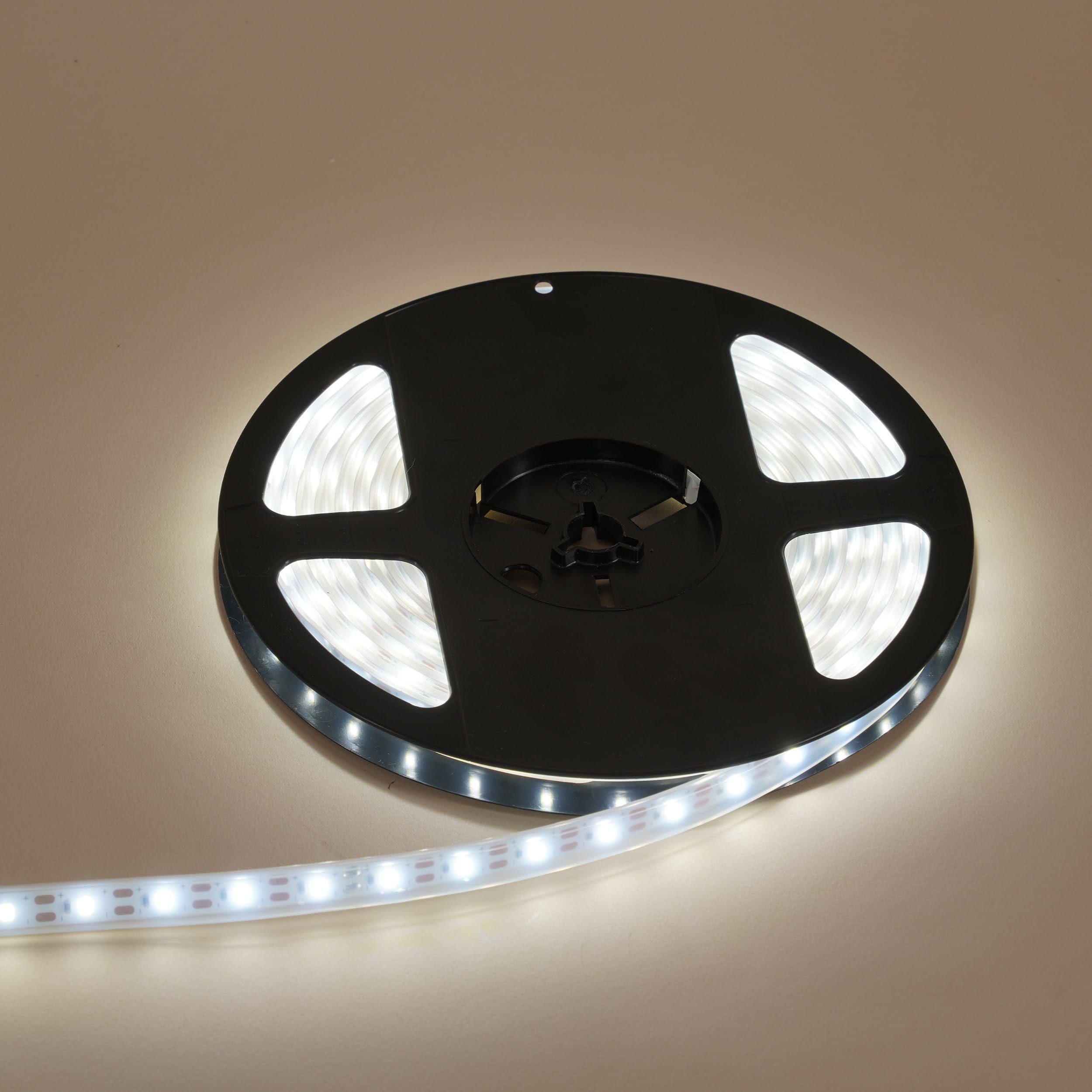Esotec Solar LED Streifen Stripes, 5m, 300 LEDs, kaltweiß, Akku, Solarmodul, Erdspieß, Einbau Lichtschlauch, auf Rolle, Treppenstufen Licht, 6000K, IP54, außen, wetterfest, 102711