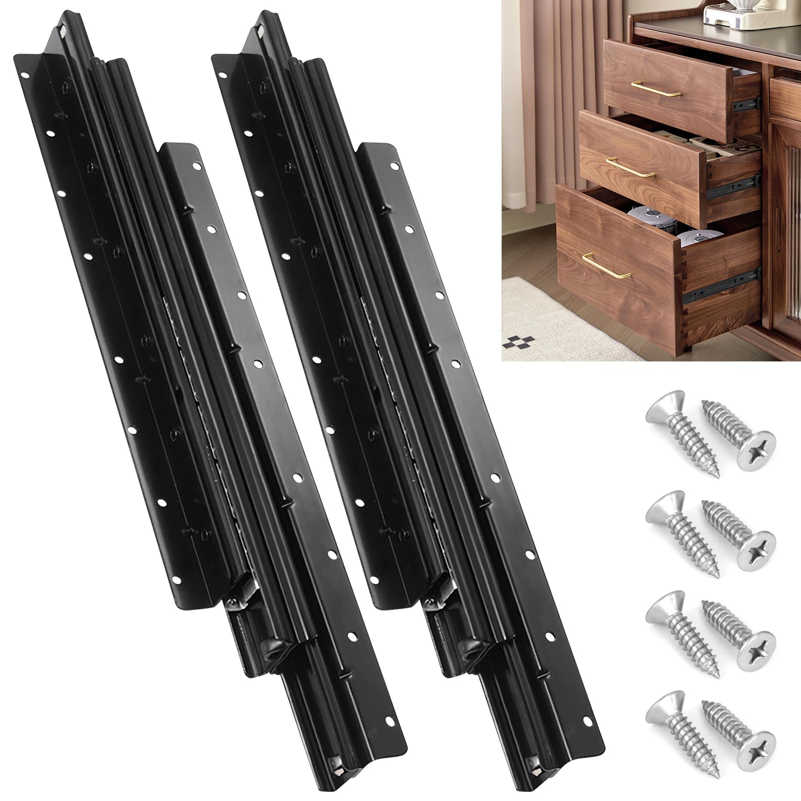 Guías para cajones (2 unidades, 400 – 900 mm, rodamientos de bolas)