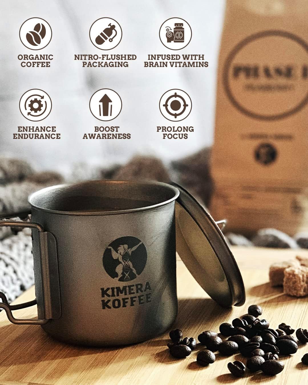 Kimera Koffee - Organic Medium Roast Ground Coffee | Endurance Blend | Infused with Amino Acids | L-Tyrosine | Vitamin B12 & Glycine | Sustain Endurance | Combat Pre-workout Fatigue | Enhance Athletic Performance| 12oz