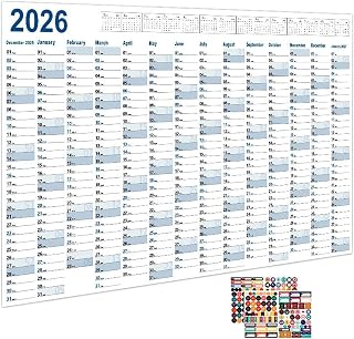 2026 Yearly Wall Calendar Planner - Yearly Wall Calendar 2026, Jan 2026 - Dec 2026, 23.1" x 34.6" (Open), Wall Calendars with Julian Dates, Thick Paper, Double-Sided Round Stickers, Large Calendar (A02)