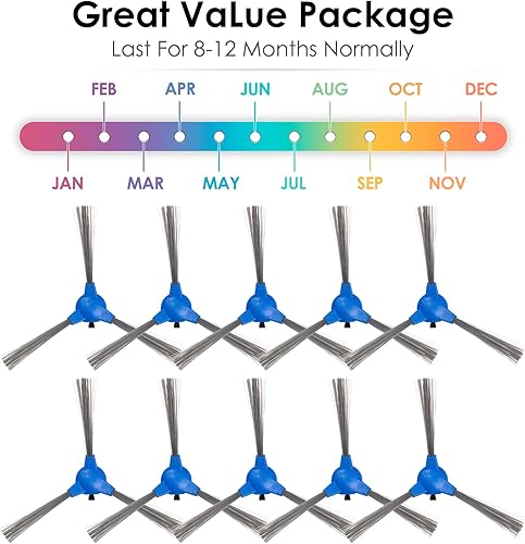 Miniatura 2 de Paquete de 10 cepillos laterales de repuesto compatibles con eufy RoboVac 11S, 15T, 30, 30C, 35C 15C, 12, 25C, 35C, 11S Max, 15C Max, 25C Max, 30C
