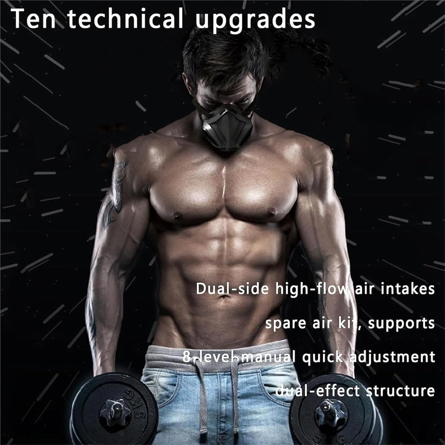 Workout Fitness Mask, Elevation Workout Mask, with 8-Speed Adjustment, 24 Level Breathing Resistance, Double Side High Flow Air Inlet, for Runners, Cyclists & Gym