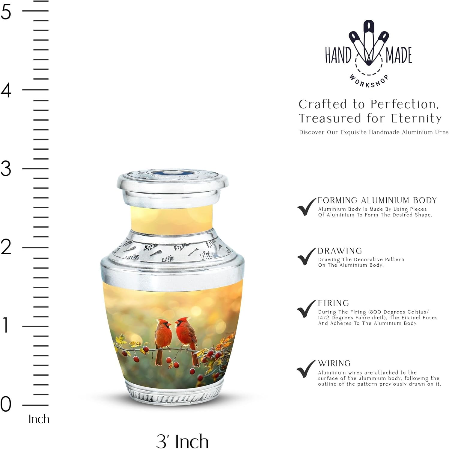 Cardinal Urn for Ashes, 3 Inch Urns, Yellow Urns for Ashes, Cremation Urn, Urns for Human Ashes Adult Man, Urns for Human Ashes Adult Male, Pet Urn for Ashes, Decorative Urn for Ashes