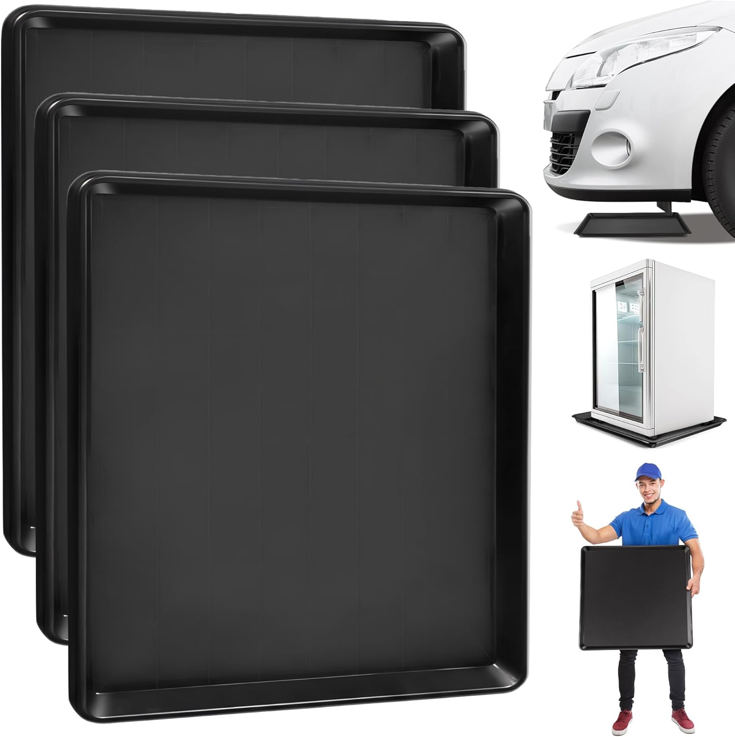 3 Pcs 22'' x 21'' Large Oil Drip Tray, Mini Fridge Drip Pan, Portable Under Washer Pan for Dishwasher, Air Conditioners, Dog Cage and Under Car